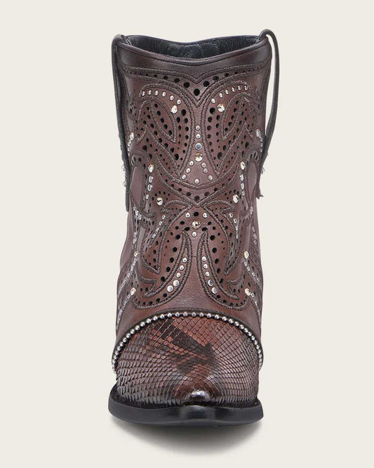 4A43PH - Cuadra truffle brown western cowgirl python skin ankle boots for women