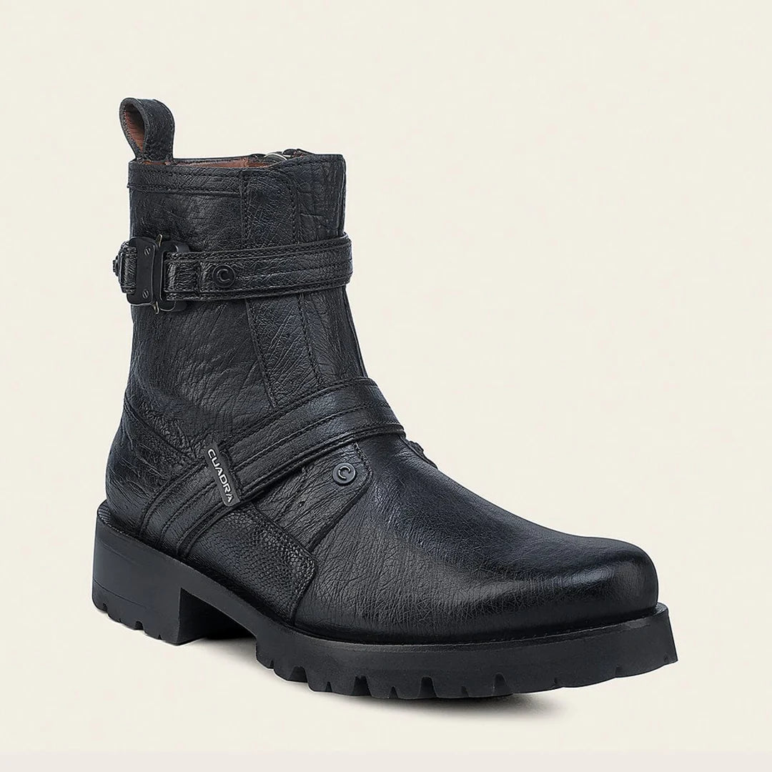 4D24AB - Cuadra black dress casual ostrich leather zip ankle boots for men