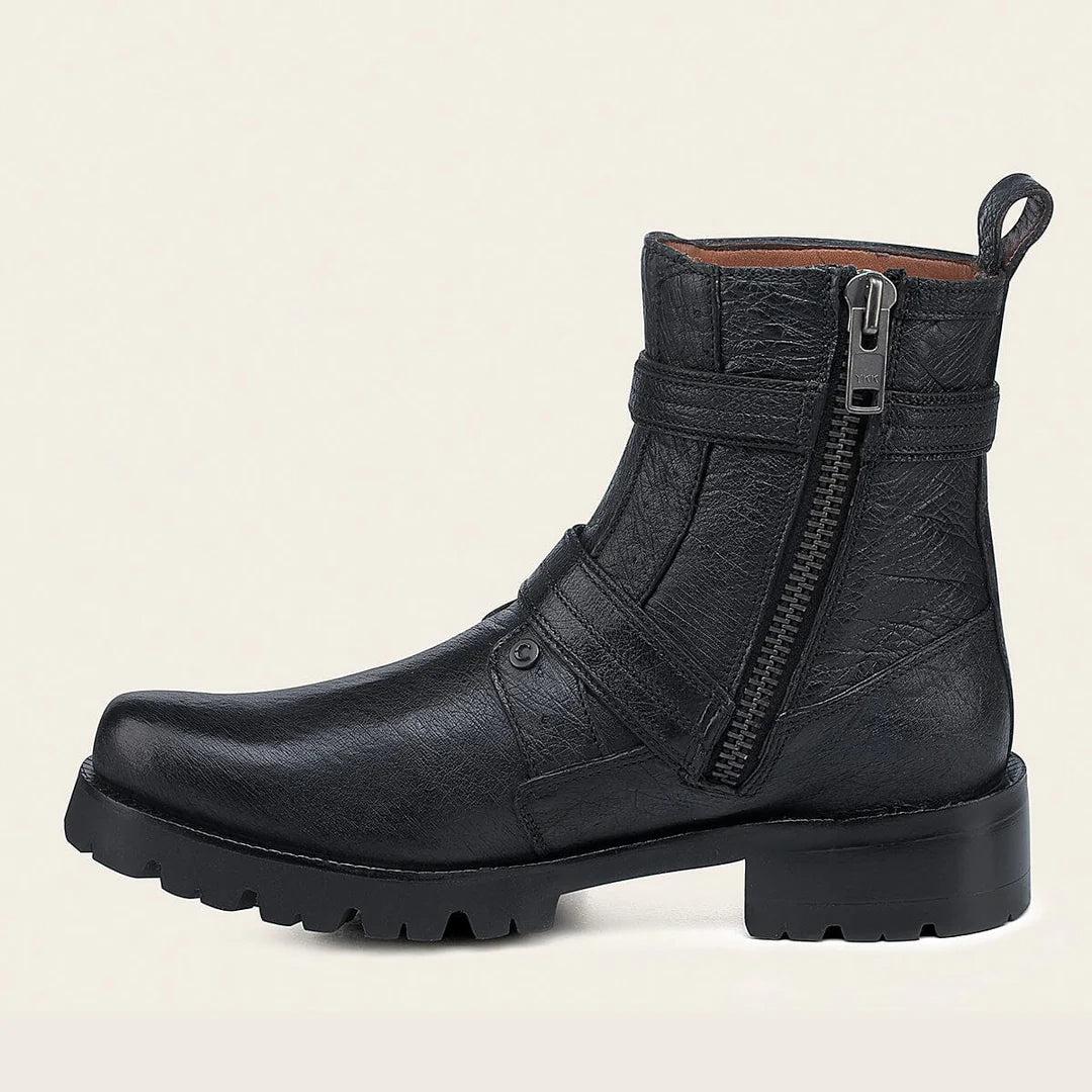 4D24AB - Cuadra Black Dress Casual Ostrich Leather Zip Ankle Boots