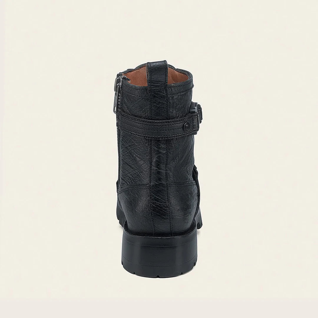 4D24AB - Cuadra Black Dress Casual Ostrich Leather Zip Ankle Boots