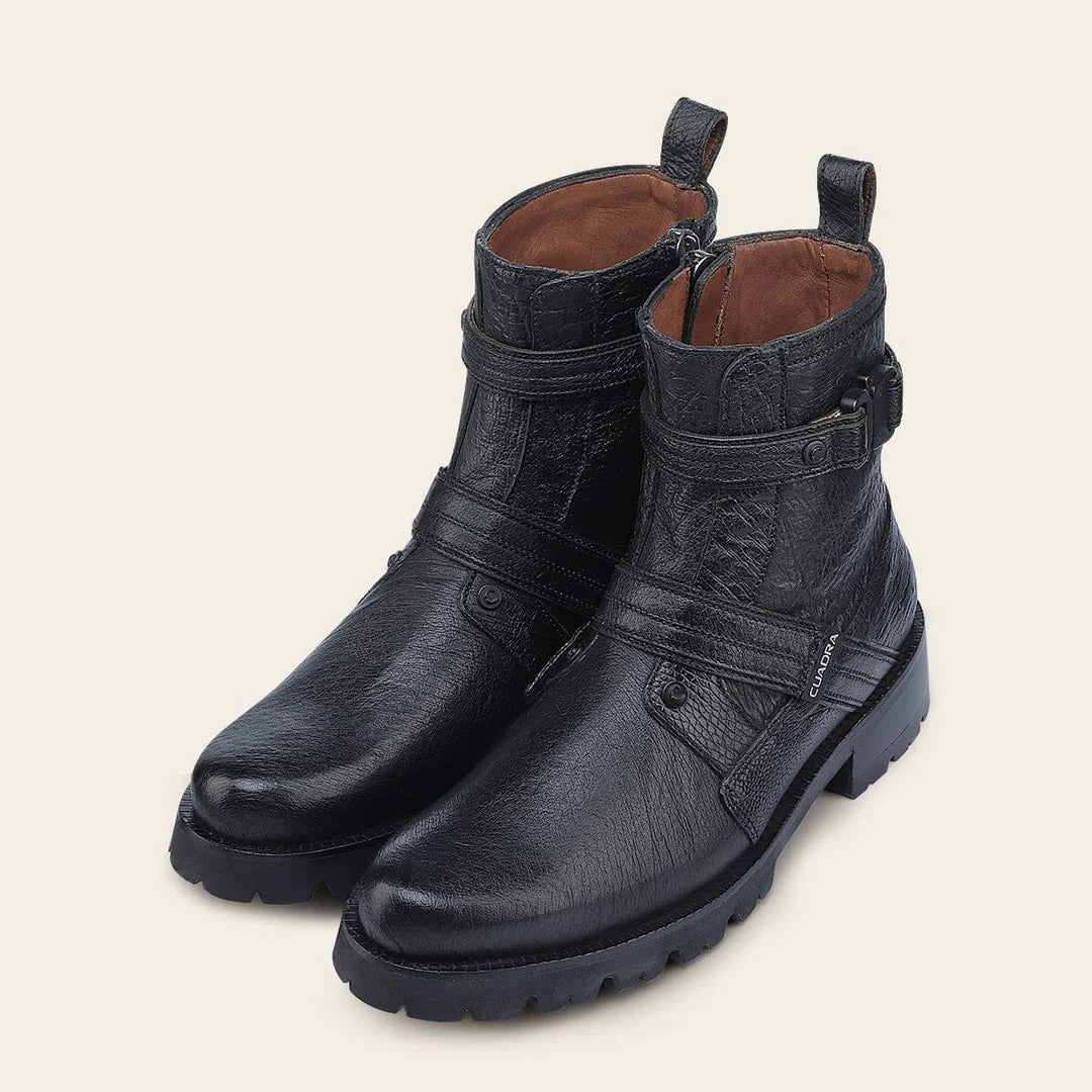 4D24AB - Cuadra black dress casual ostrich leather zip ankle boots for men