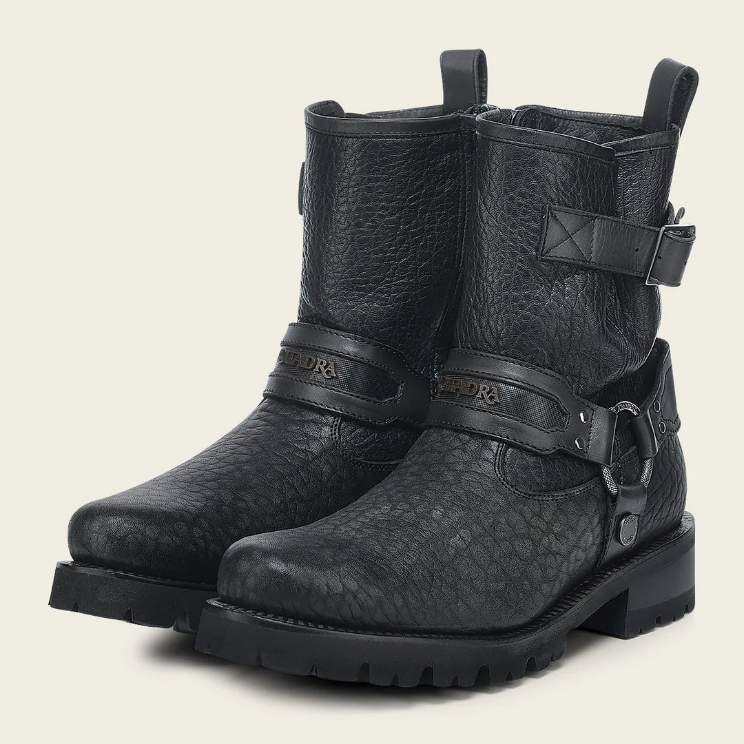 4D27TC - Cuadra black dress casual bull neck leather zip ankle boots for men