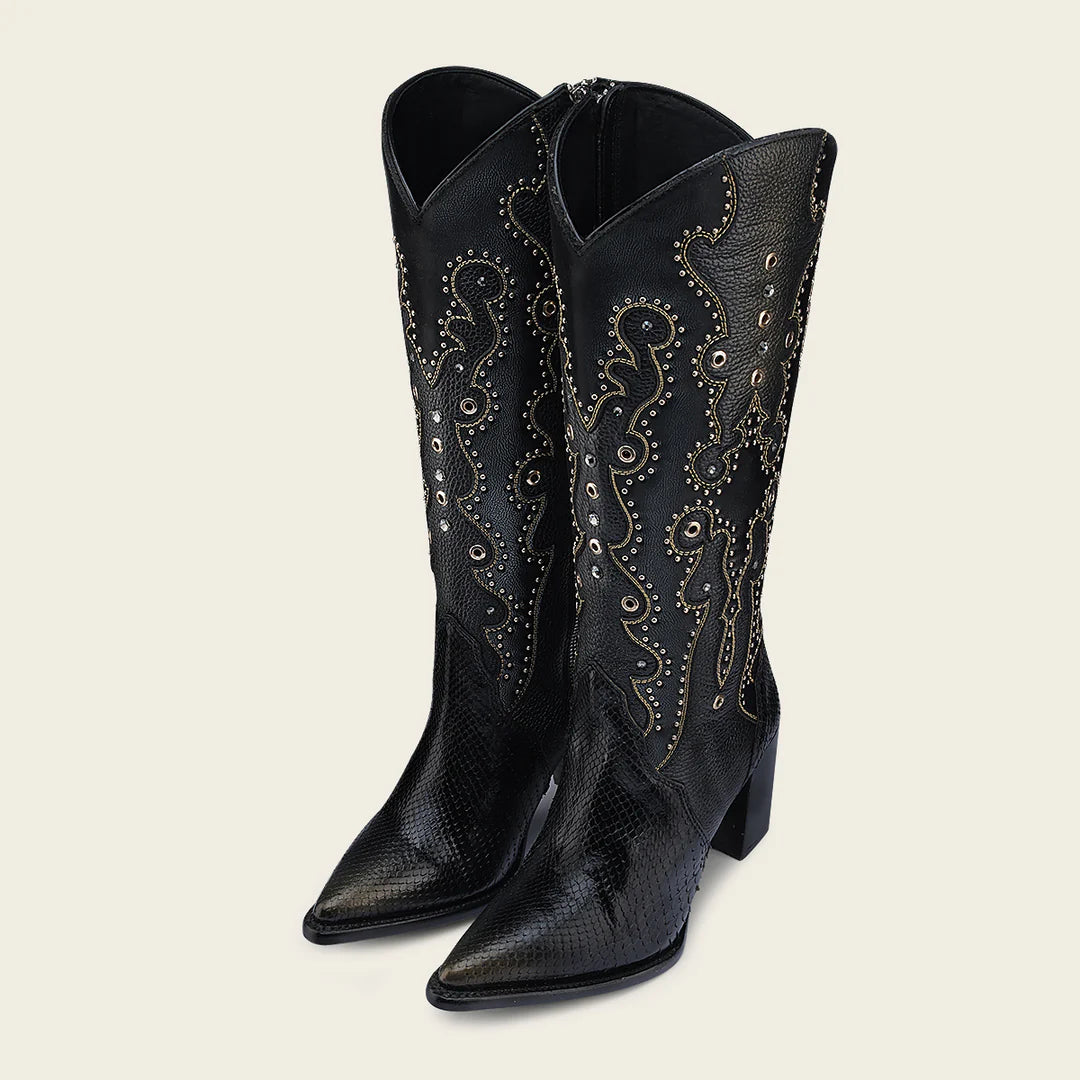 4I14PH - Cuadra Black Python Boots for Women