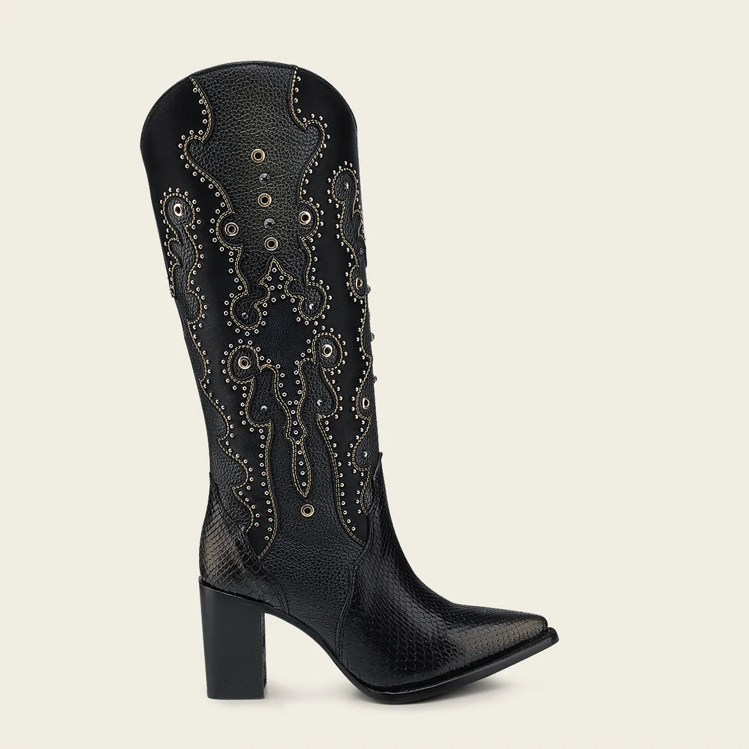 4I14PH - Cuadra black python boots for women