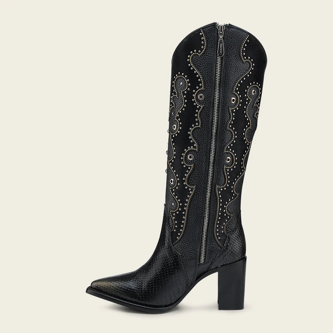 4I14PH - Cuadra black python boots for women