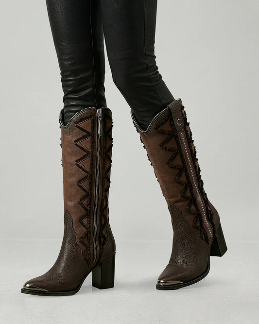 4I28RS - Cuadra brown western cowgirl cowhide leather boots for women