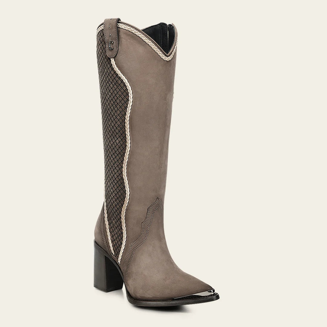 4I29BE - Cuadra gray western cut-out knee-high boots for women