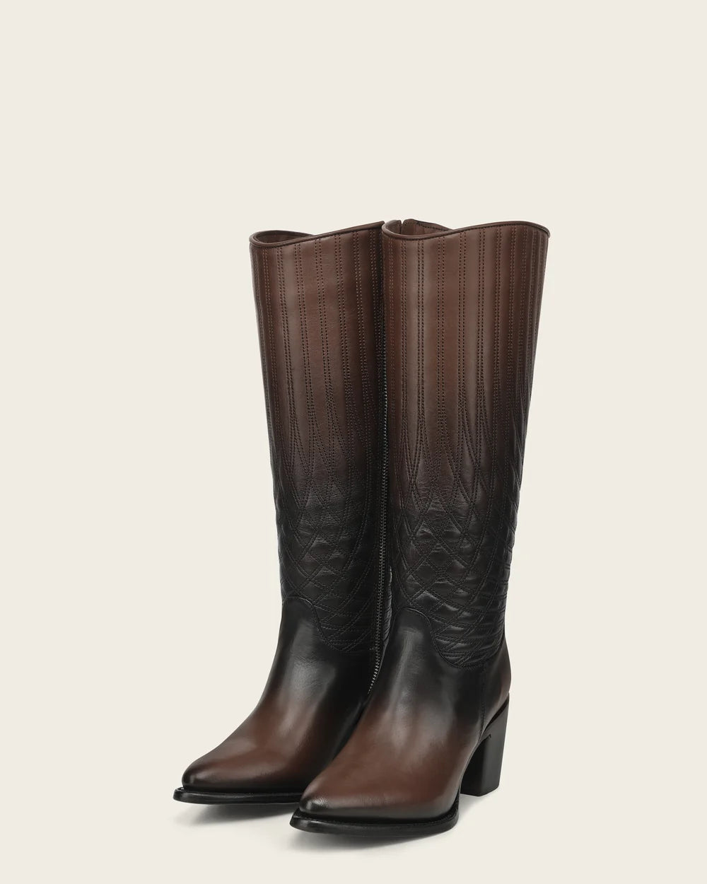 4Q28RS - Cuadra brown gradient quilted leather knee high boots for women