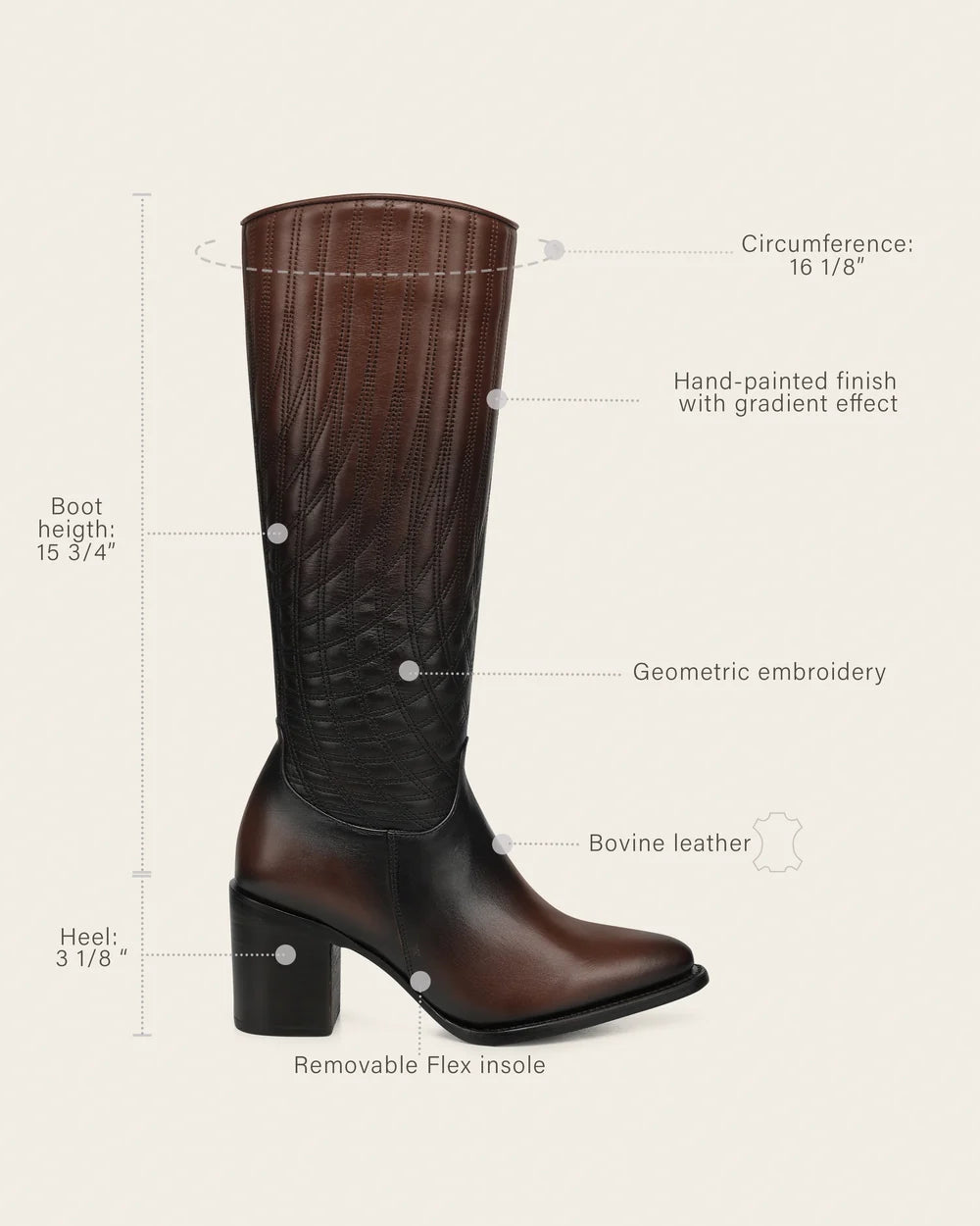 4Q28RS - Cuadra brown gradient quilted leather knee high boots for women