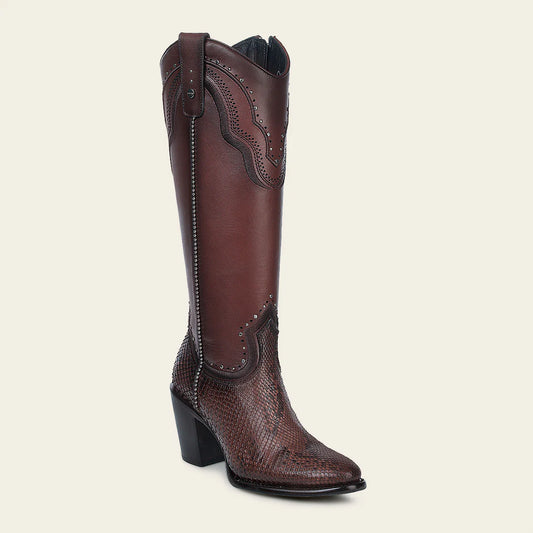 4V14PH - Cuadra chocolate western cowgirl python leather boots for women