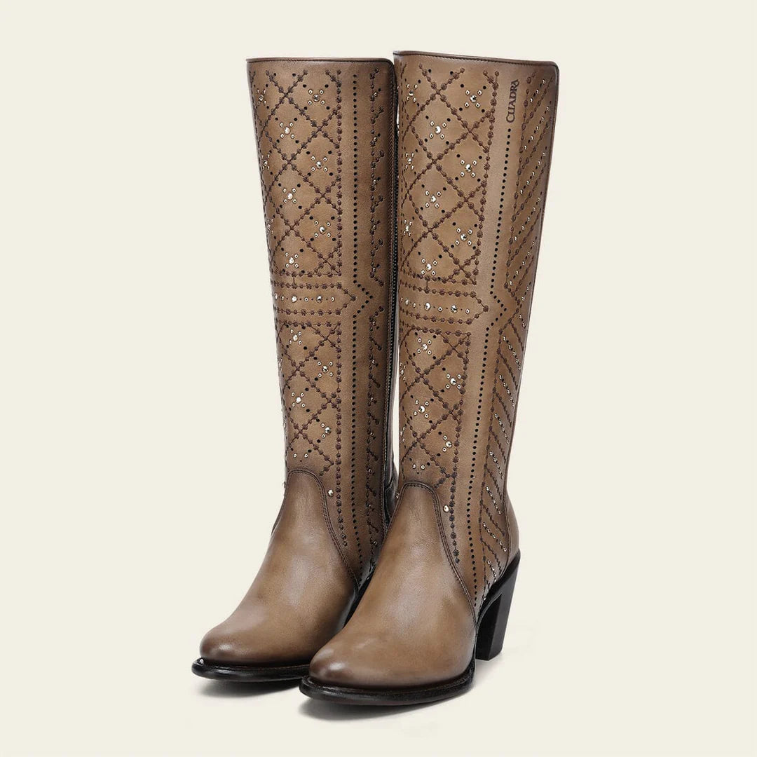 4V24RS - Cuadra almond western cowgirl leather boots for women