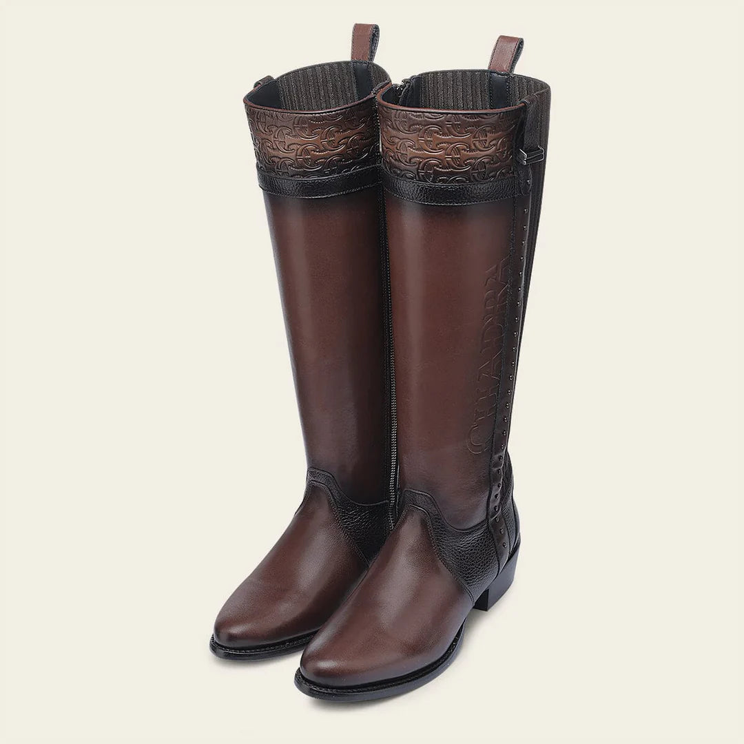 4X01RS - Cuadra chocolate casual fashion leather strapped tall boots for women