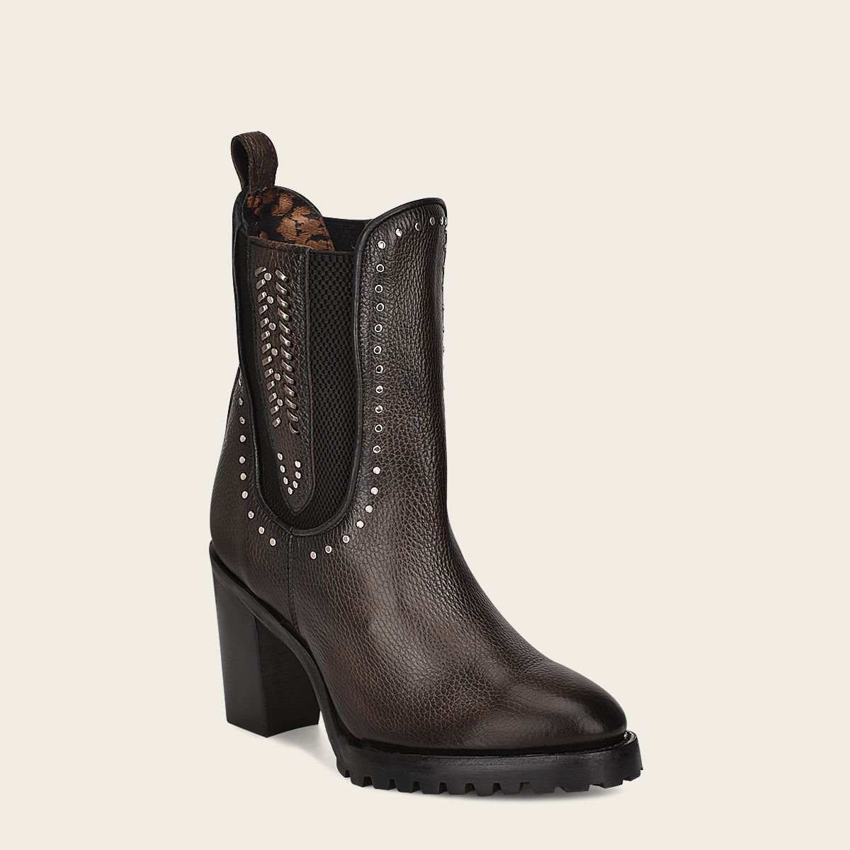 4N01RS - Cuadra black fashion western leather stud's ankle booties for women-Kuet.us