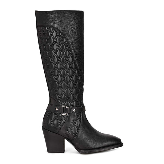 4P05RS - Cuadra black fashion cowhide leather strapped knee-high boots women-Kuet.us