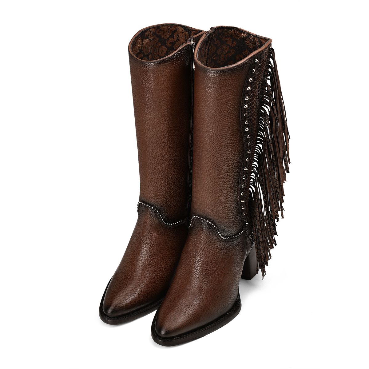 4Q03RS - Cuadra brown western cowgirl cowhide leather strapped boots for women-Kuet.us