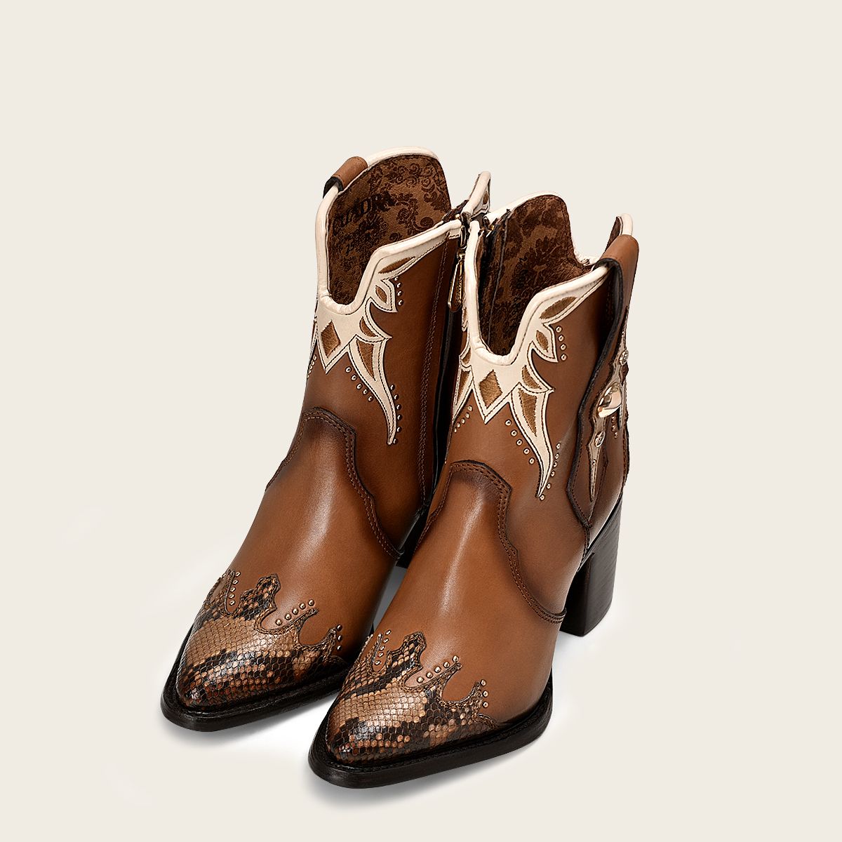 4Q06PH - Cuadra brown western cowgirl python skin ankle boots for women-Kuet.us