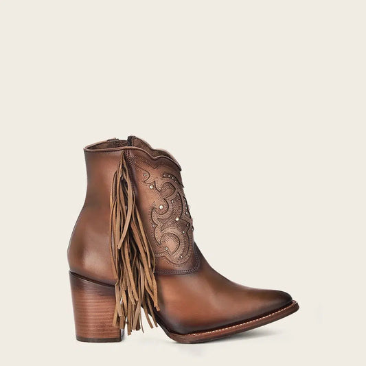 4Q07RS - Cuadra brown western cowgirl cowhide leather ankle boots for women-Kuet.us