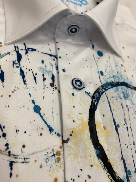 CMW618P - Cuadra white fashion soft cotton abstract shirt for men