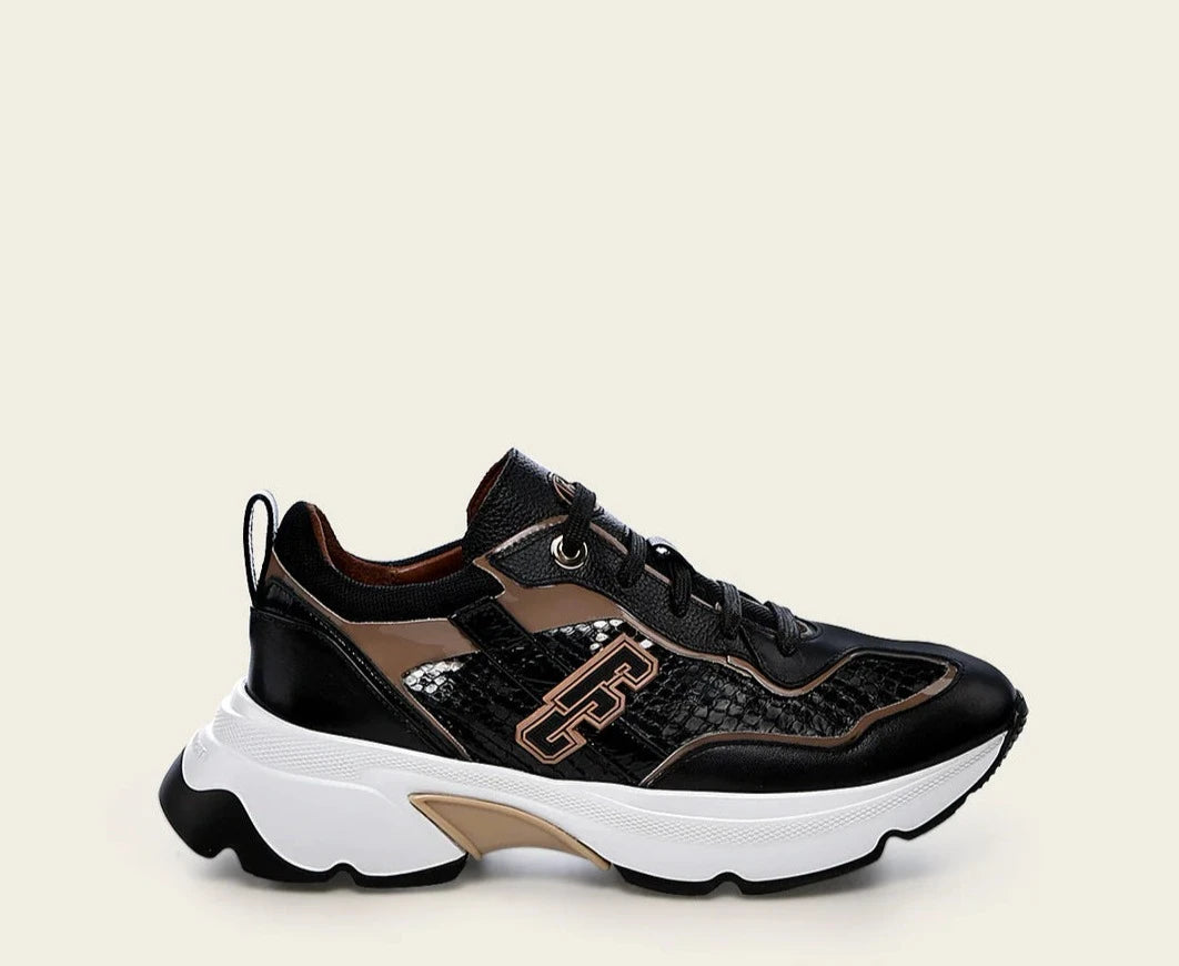 A02PBTS - Cuadra Black Python Sneakers for Women