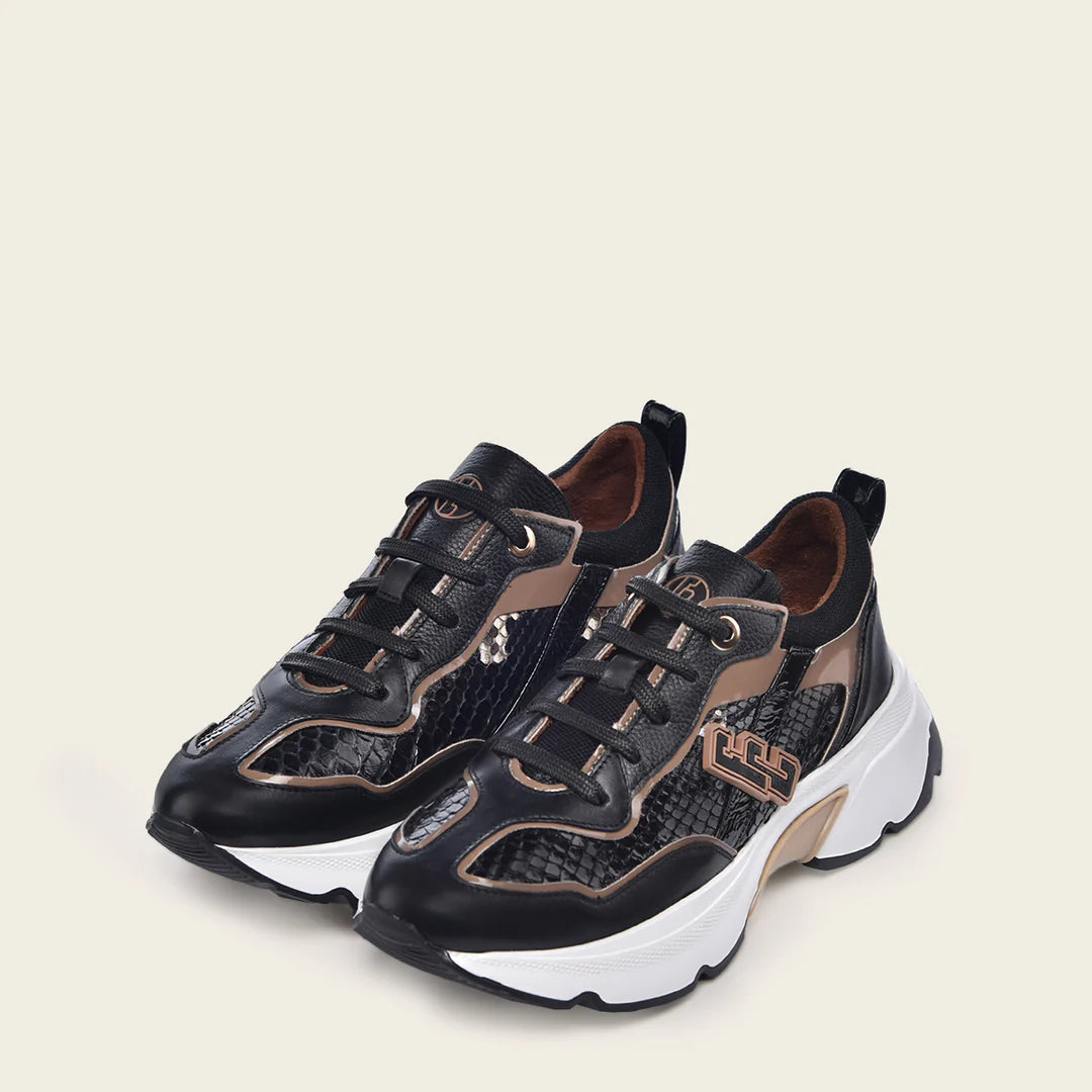 A02PBTS - Cuadra Black Python Sneakers for Women