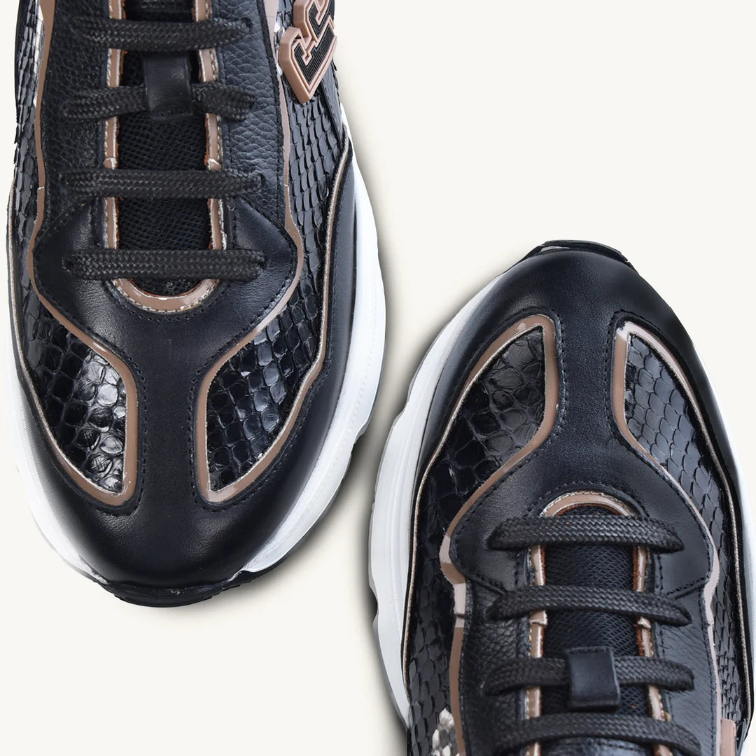 A02PBTS - Cuadra Black Python Sneakers for Women