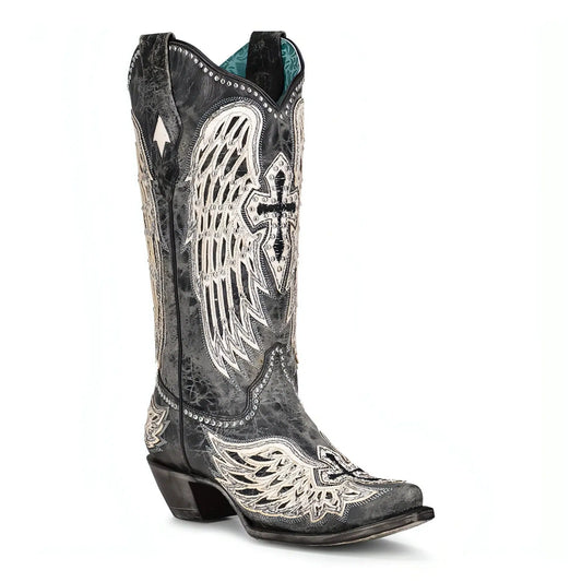 A4232 - Corral black western cowgirl cowhide leather boots for women-Kuet.us