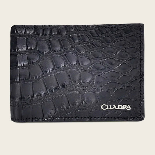 B2910AL - Cuadra black classic full alligator leather bi fold wallet for men