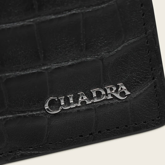 B3007AL - Cuadra black genuine alligator leather vertical bifold wallet for men