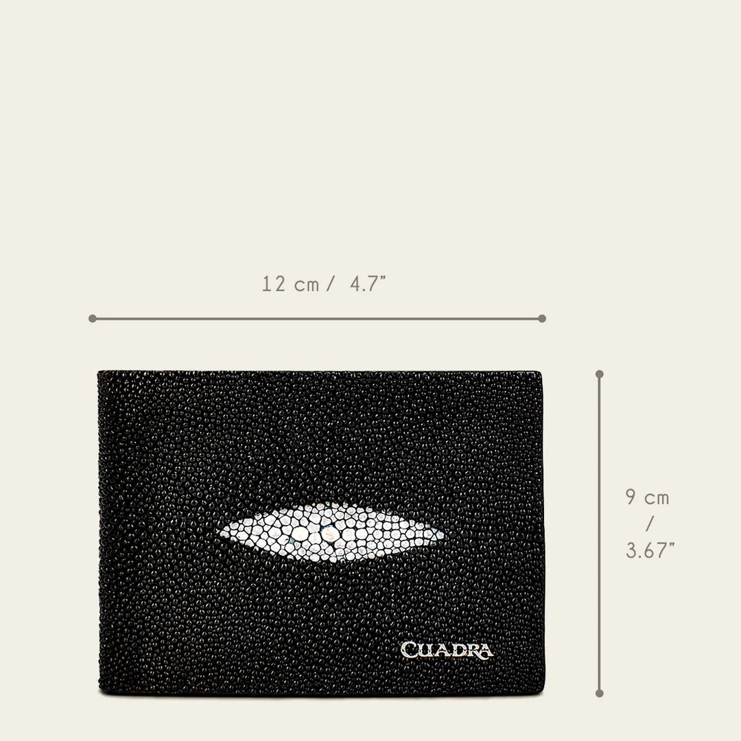 BC007MA - Cuadra Black Classic Stingray Exotic Bifold Wallet for Men