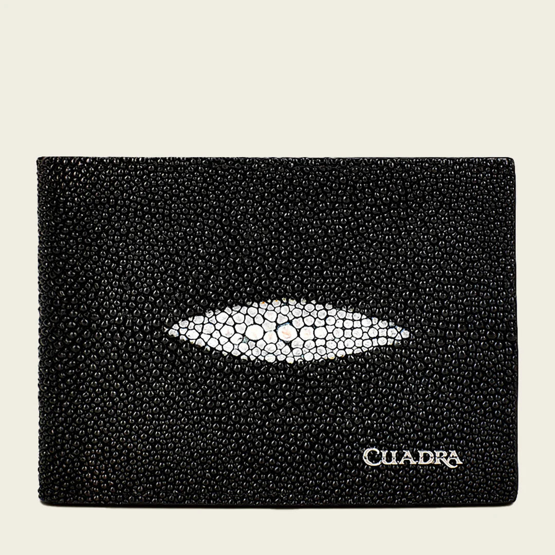 BC007MA - Cuadra Black Classic Stingray Exotic Bifold Wallet for Men