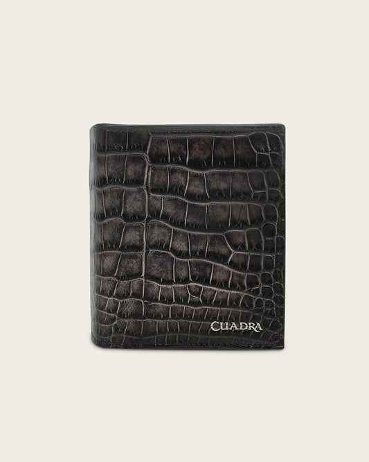 BC014AL - Cuadra Gray Burnished Alligator Leather Bi-Fold Wallet for Men