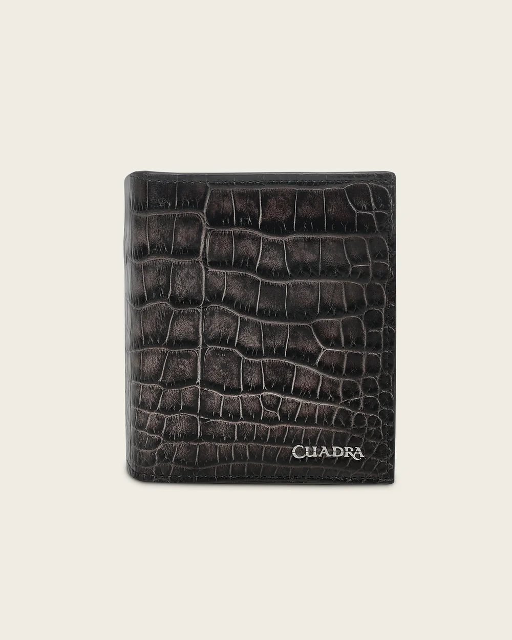 BC014AL - Cuadra Gray Burnished Alligator Leather Bi-Fold Wallet for Men