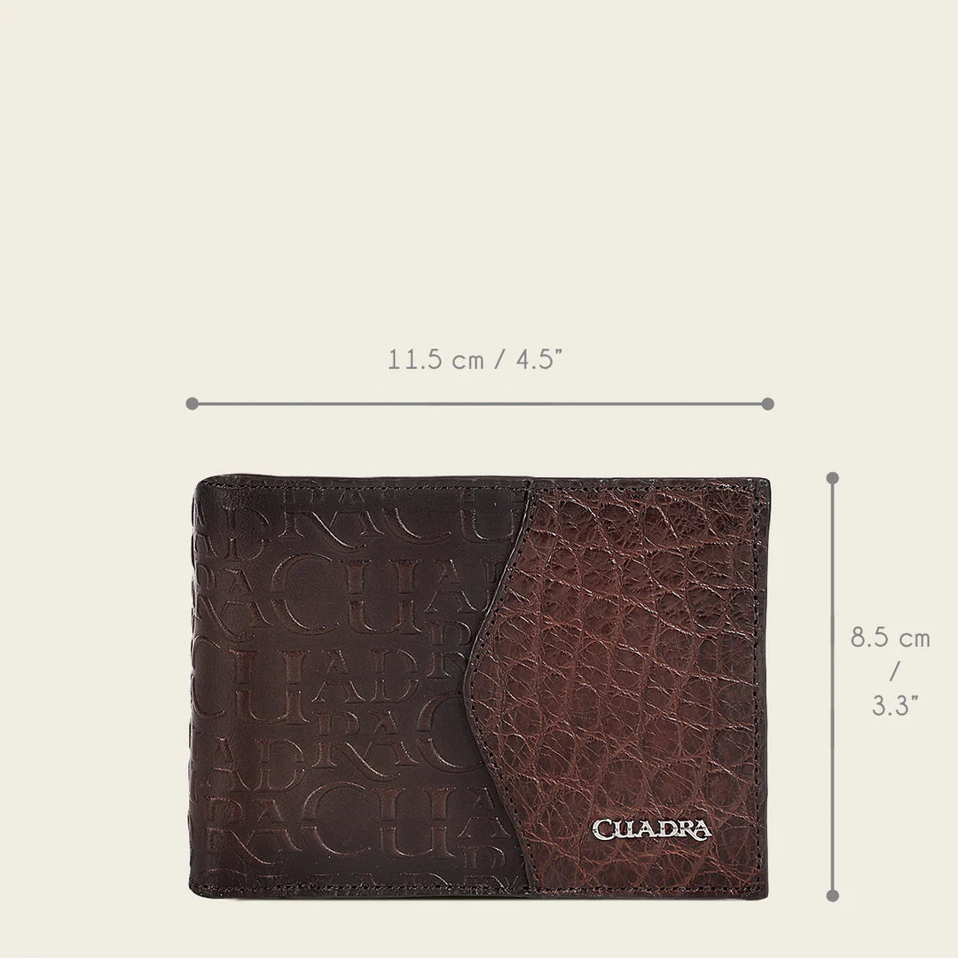 BC027AL - Cuadra chocolate casual fashion alligator bi fold wallet for men