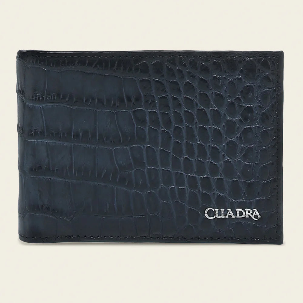 BC030AL - Cuadra Blue Alligator Leather Bi Fold Wallet for Men