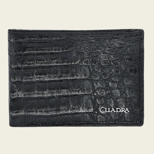 BC030FY - Cuadra black caiman leather bi fold wallet for men