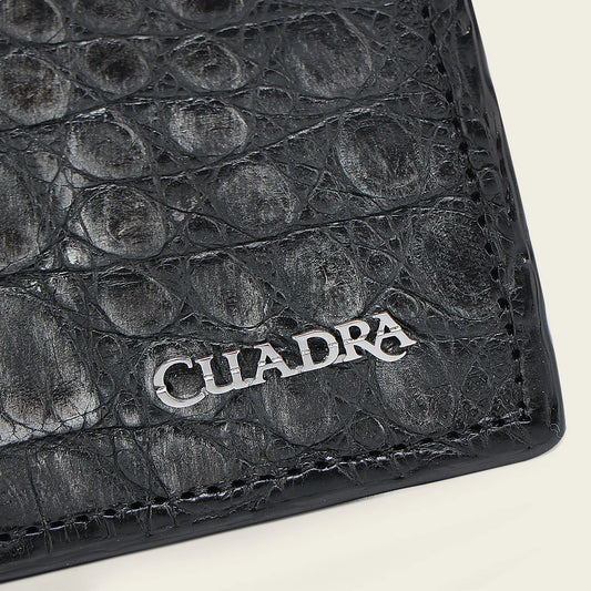 BC030FY - Cuadra black caiman leather bi fold wallet for men