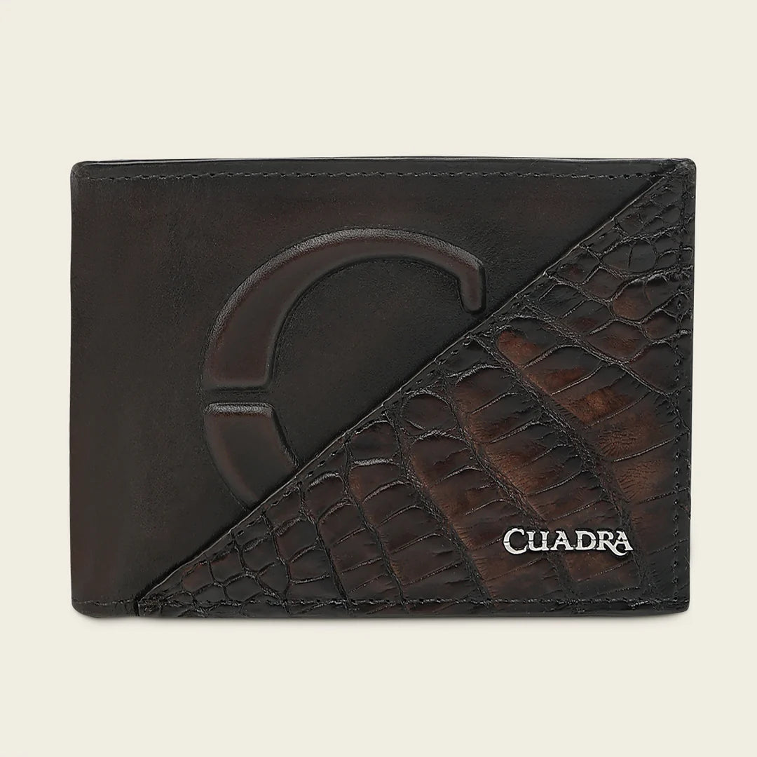 BC040AL - Cuadra chocolate alligator leather bi fold wallet for men