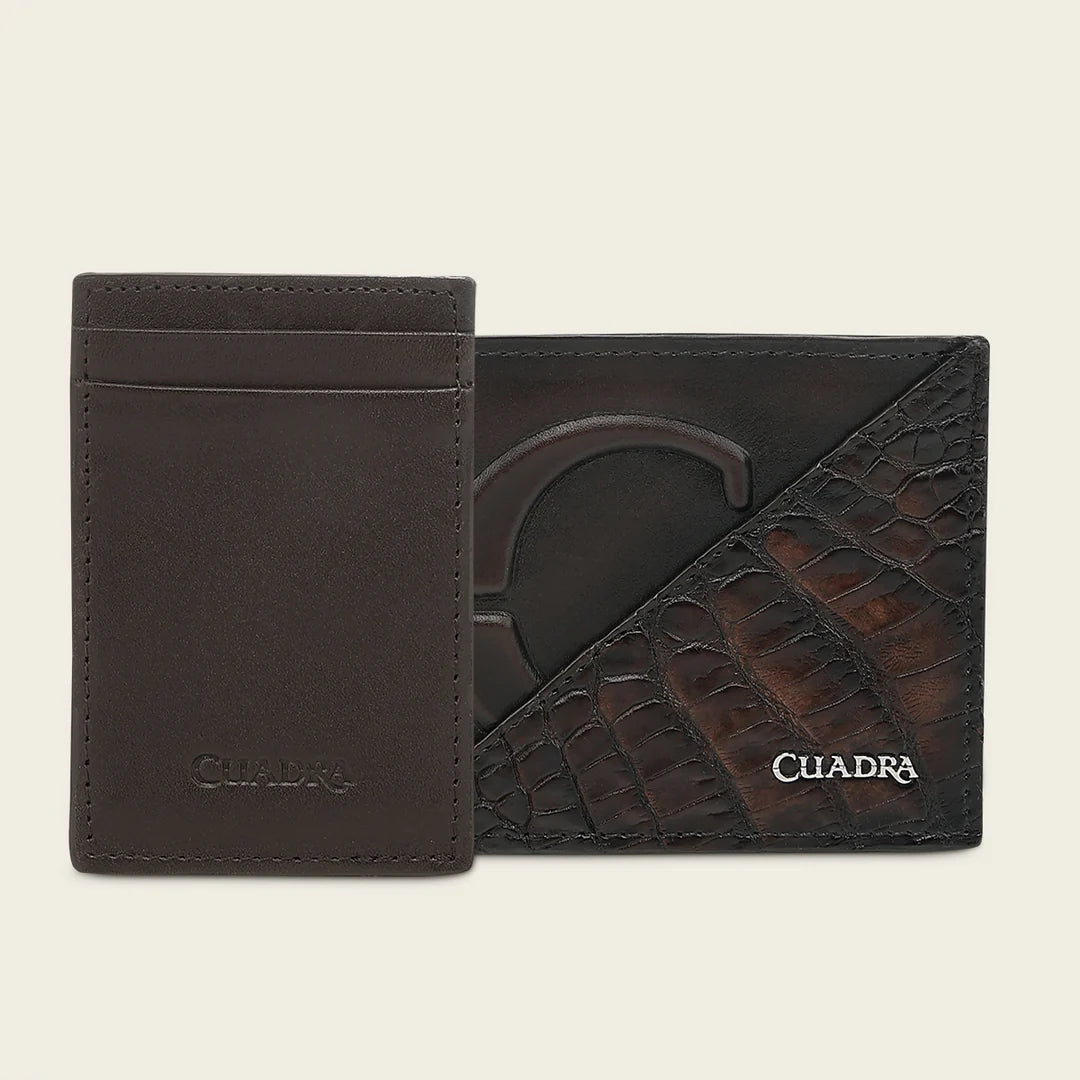 BC040AL - Cuadra chocolate alligator leather bi fold wallet for men