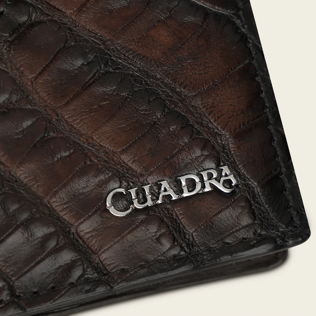 BC040AL - Cuadra chocolate alligator leather bi fold wallet for men