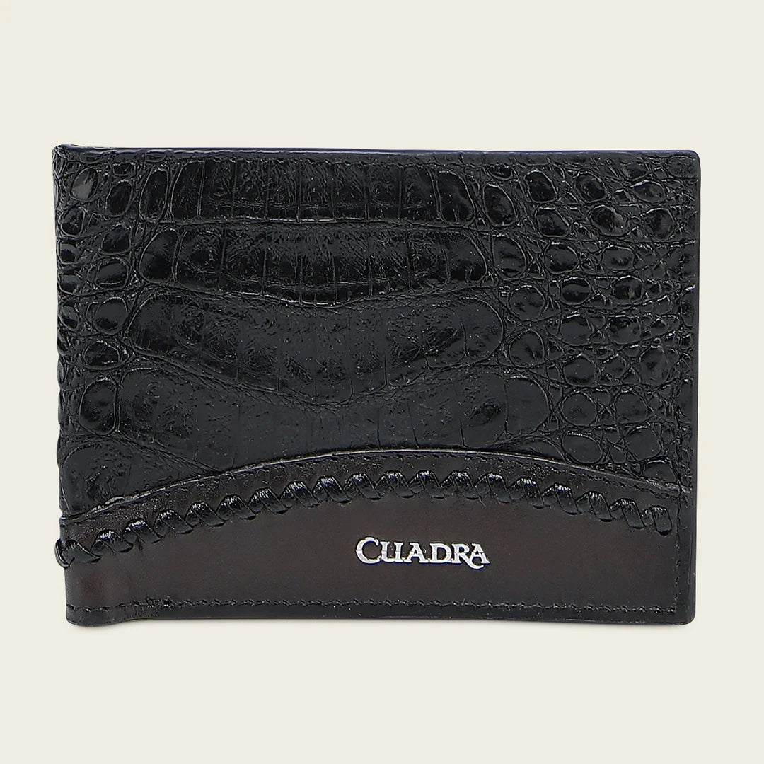 BC042FY - Cuadra Black Caiman Leather Bi Fold Wallet for Men