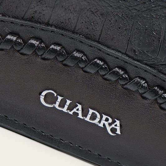 BC042FY - Cuadra black caiman leather bi fold wallet for men