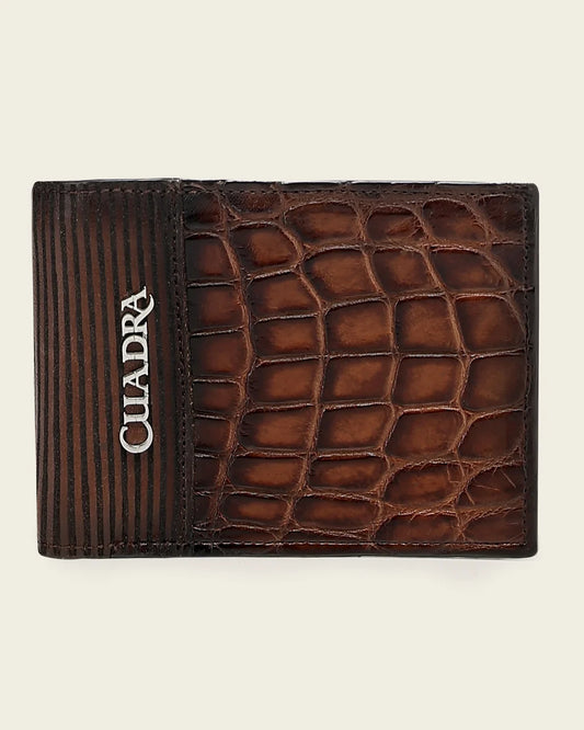 BC047AL - Cuadra honey alligator leather bi fold wallet for men