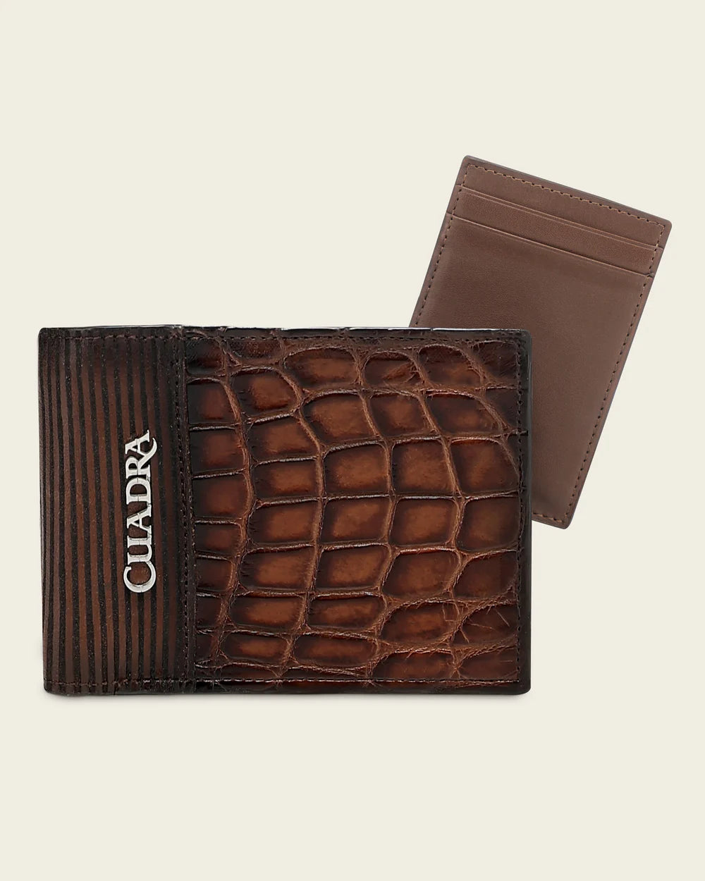 BC047AL - Cuadra honey alligator leather bi fold wallet for men