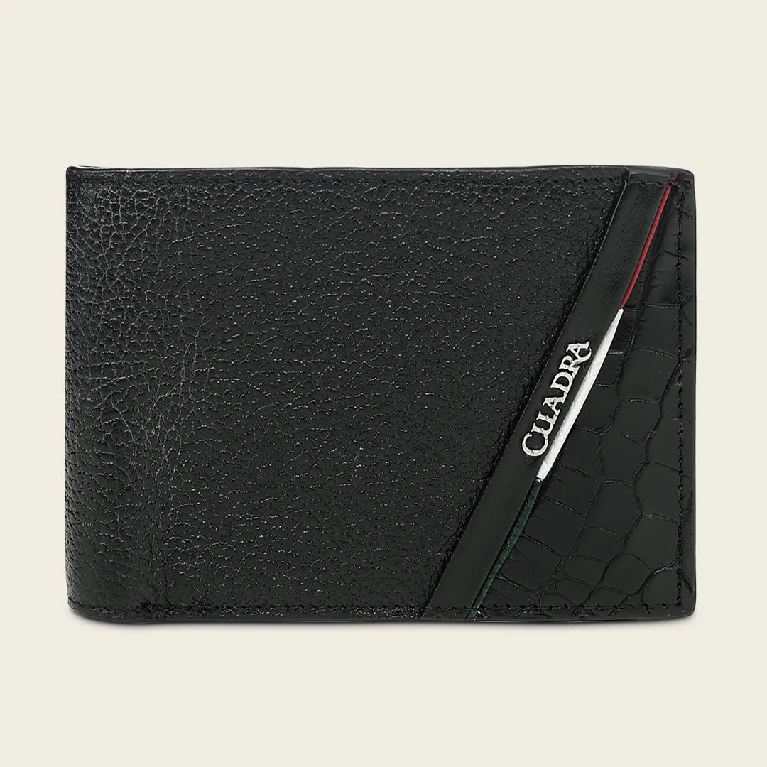 BC058AL - Cuadra black alligator leather bi fold wallet for men