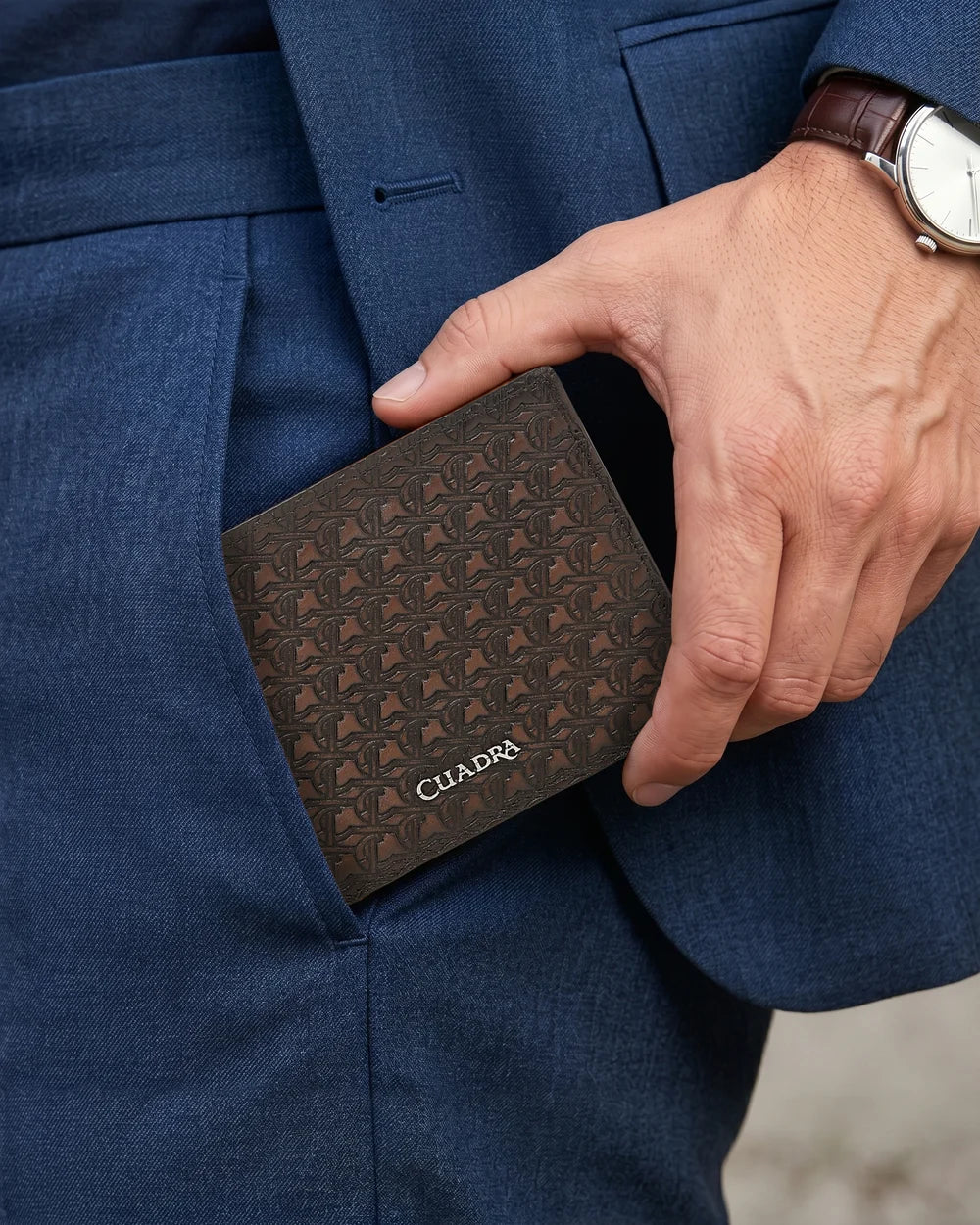 BC059RS - Cuadra Honey Monogram Leather Bi-Fold Wallet & Card Case Set for Men