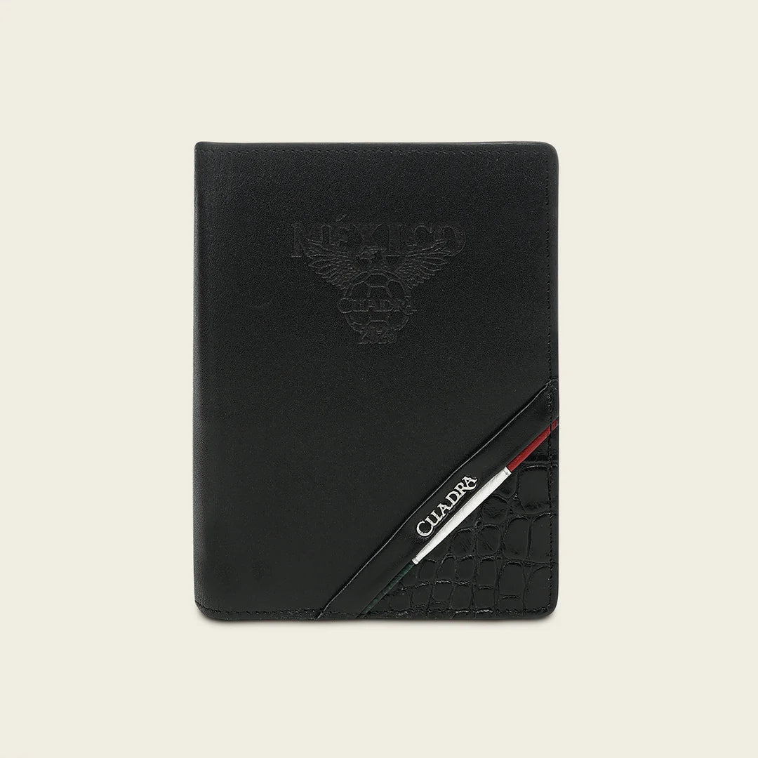 BC061AL - Cuadra black alligator leather passport holder