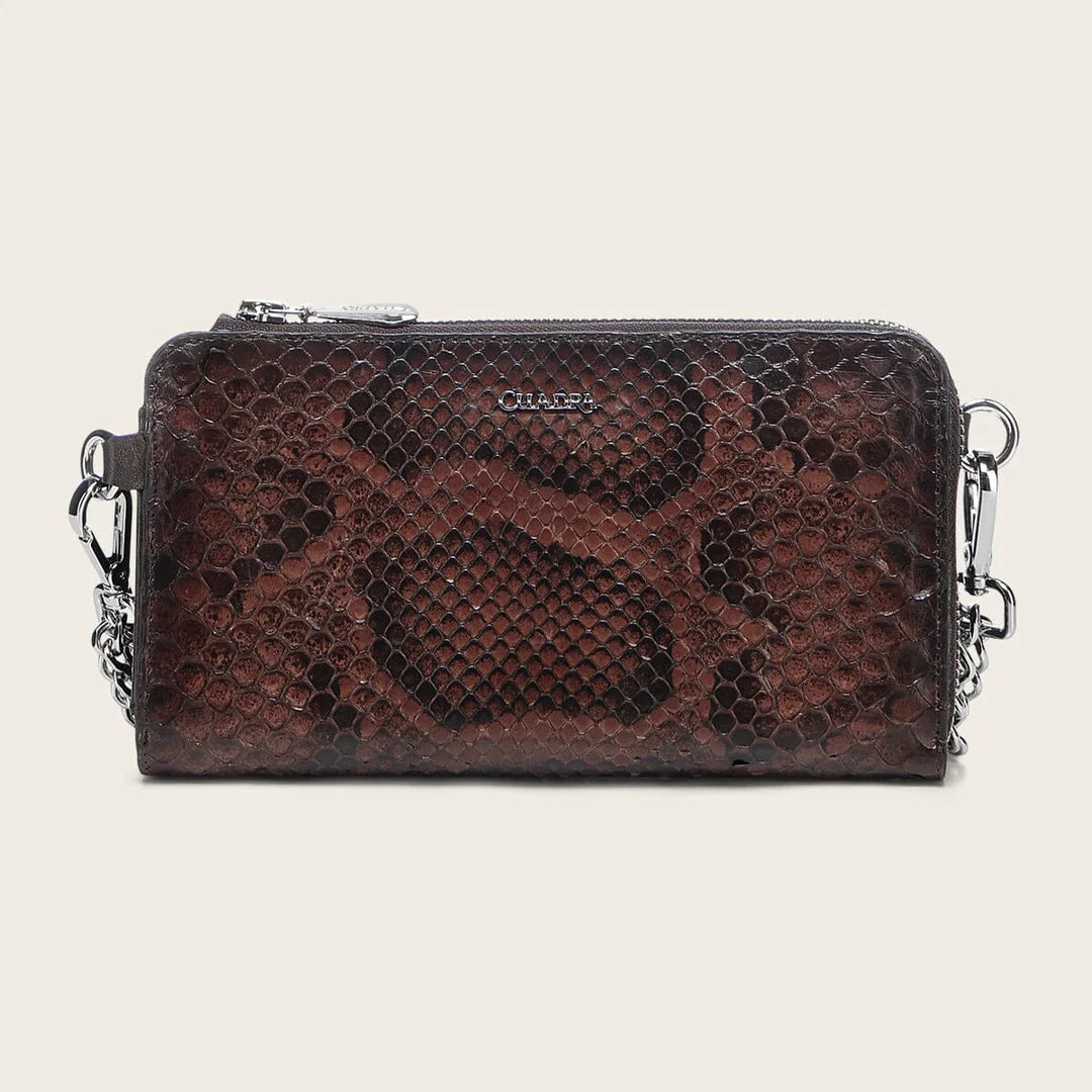 BD229PM - Cuadra chocolate python wristlet wallet for woman