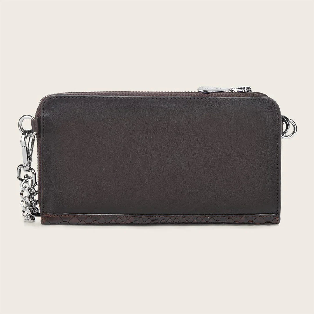 BD229PM - Cuadra chocolate python wristlet wallet for woman