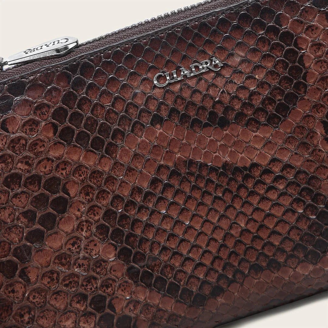 BD229PM - Cuadra chocolate python wristlet wallet for woman