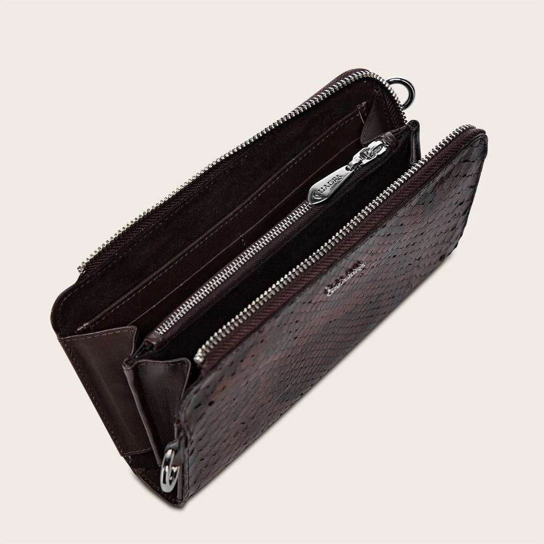 BD229PM - Cuadra chocolate python wristlet wallet for woman
